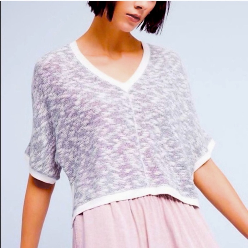 Anthropologie Saturday Sunday Navy V-neck Crop Top Boxy Knit MTWTFSS Size M